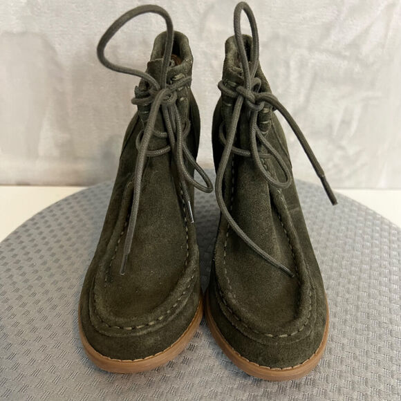 Lucky Brand Ysabel Chukka Booties Womens 6 Green Suede Lace Up Wedge Ankle Shoes - Picture 4 of 13